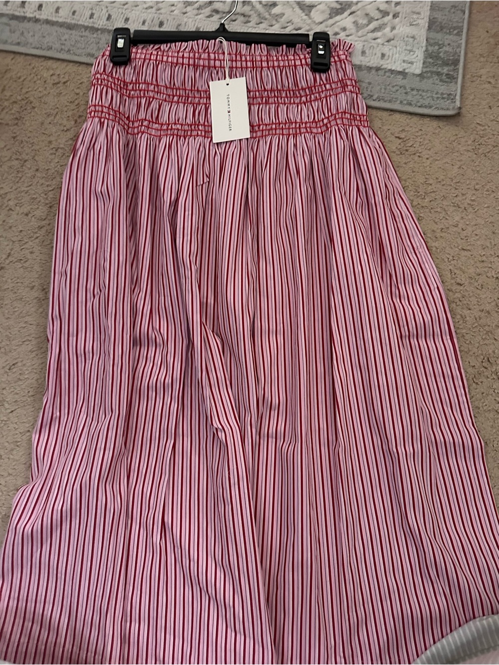 Tommy Hilfiger Pink and White Striped Smocked Maxi Skirt